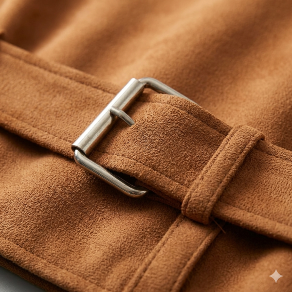 Women's Faux Suede Moto Jacket - Classic Asymmetrical Zip Biker Coat with Belt, Casual Fall/Spring Outerwear - Camel Brown