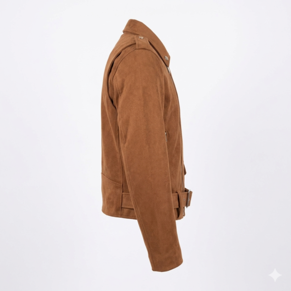 Women's Faux Suede Moto Jacket - Classic Asymmetrical Zip Biker Coat with Belt, Casual Fall/Spring Outerwear - Camel Brown