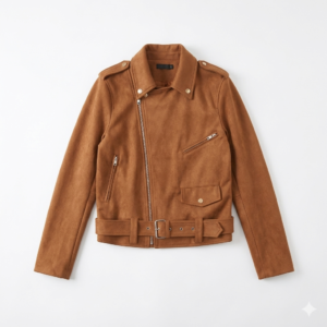 Women's Faux Suede Moto Jacket - Classic Asymmetrical Zip Biker Coat with Belt, Casual Fall/Spring Outerwear - Camel Brown