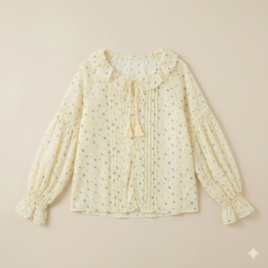 Gemini_Generated_Image_2oi7ei2oi7ei2oi7 Women's Vintage Floral Chiffon Blouse - Elegant Ruffle V-Neck Tie Front Top with Romantic Puff Sleeves and Pleated Detail