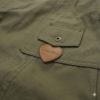 Women's High-Waisted Wide Leg Cargo Pants - Olive Green Utility Cotton Twill Trousers with Unique Heart-Shaped Leather Patch & Oversized Pockets