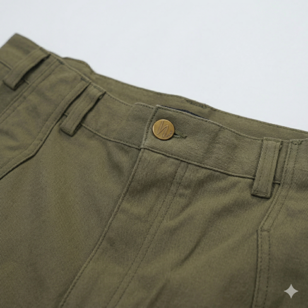Women's High-Waisted Wide Leg Cargo Pants - Olive Green Utility Cotton Twill Trousers with Unique Heart-Shaped Leather Patch & Oversized Pockets