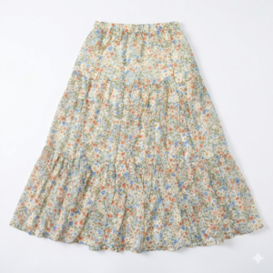 Women's Boho Floral Tiered Midi Skirt - Elastic High Waist Flowy A-Line Ruffle Skirt, Vintage Ditsy Print Summer Beach Vacation Skirt