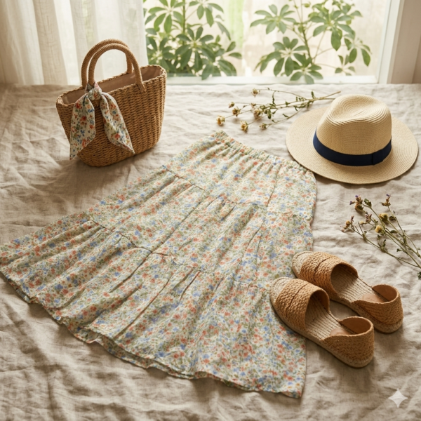 Gemini_Generated_Image_d65eted65eted65e (4) Women's Boho Floral Tiered Midi Skirt - Elastic High Waist Flowy A-Line Ruffle Skirt, Vintage Ditsy Print Summer Beach Vacation Skirt