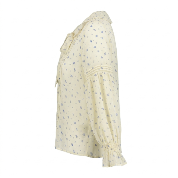 Gemini_Generated_Image_mdf4pwmdf4pwmdf4 (2) Vintage Floral Blouse, Lightweight Pintuck Shirt with Small Blue Print, Romantic Women's Long Sleeve Crewneck Top with Smocked & Ruffled Cuffs for Spring/Summer