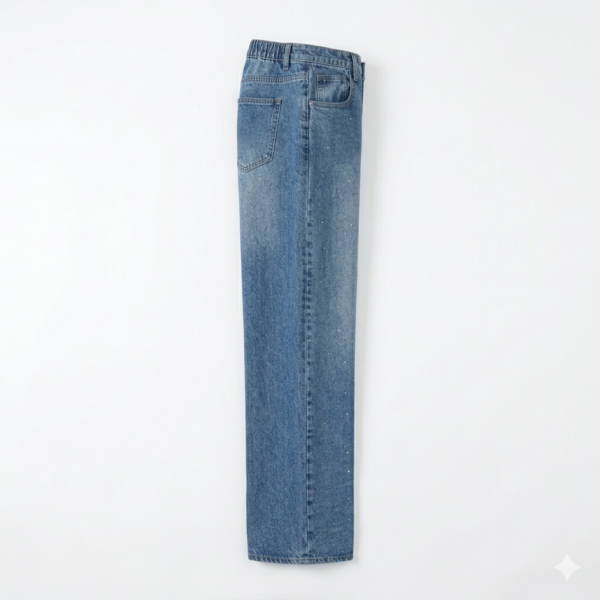 Women's High Waisted Rhinestone Wide Leg Jeans - Vintage Washed Baggy Denim Pants with Sparkling Crystal Embellishments, Fashionable Loose Fit Y2K Streetwear