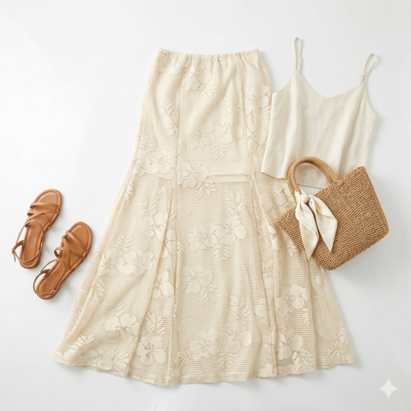 Women's Boho High Waisted Lace Maxi Skirt - Elegant Crochet Floral Mesh Long Skirts with Full Lining, Flowy A-Line Beach Party Skirt