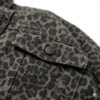 Women's Leopard Print Denim Trucker Jacket - Vintage Washed Dark Grey Cheetah Print Jean Coat with Warm Fleece Lining