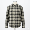 Women's Classic Black and Cream Plaid Flannel Long Sleeve Button-Down Shirt, Regular Fit Cotton Tartan Casual Top