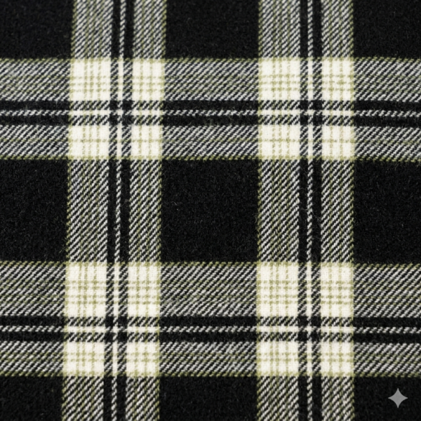 Women's Classic Black and Cream Plaid Flannel Long Sleeve Button-Down Shirt, Regular Fit Cotton Tartan Casual Top