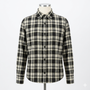 Women's Classic Black and Cream Plaid Flannel Long Sleeve Button-Down Shirt, Regular Fit Cotton Tartan Casual Top