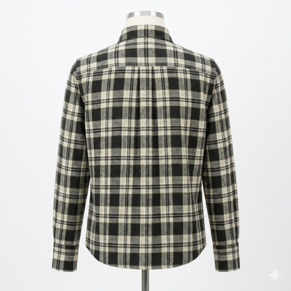 Women's Classic Black and Cream Plaid Flannel Long Sleeve Button-Down Shirt, Regular Fit Cotton Tartan Casual Top