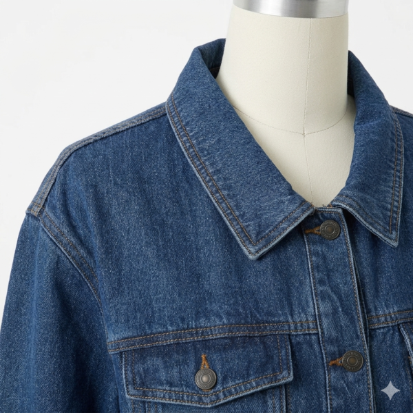 Women's Classic Trucker Denim Jacket, Dark Wash Pre-washed Blue Long Sleeve Jean Jacket, Premium Cotton Denim with Twin Chest Pockets and Adjustable Hem