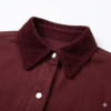 Women's Oversized Burgundy Cotton-Blend Shacket Jacket with Corduroy Collar, Pearl Buttons, and Twin Pockets, Long Sleeve Shirt Coat