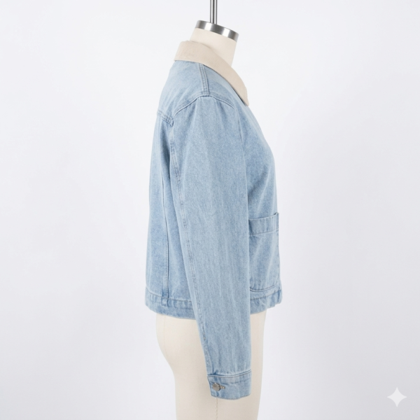 Gemini_Generated_Image_xk6qfyxk6qfyxk6q (1) Women's Oversized Light Wash Denim Shacket Jacket with Cream Sherpa Collar, Front Button-Down Cropped Jean Coat, Four-Pocket Design